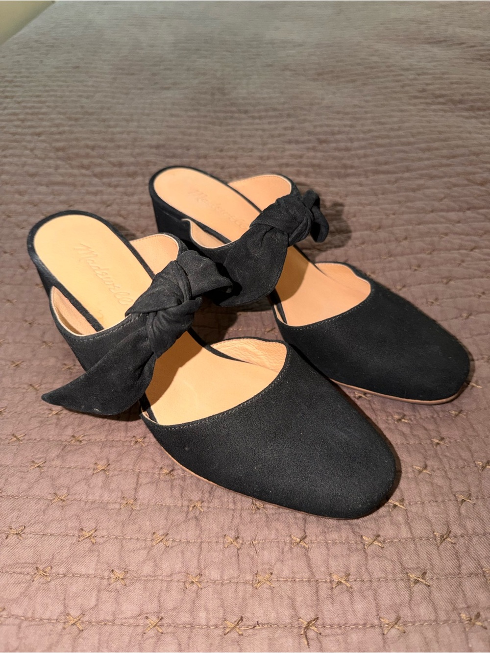 Madewell The Zoe Bow Mule In Black Suede Size 8.5